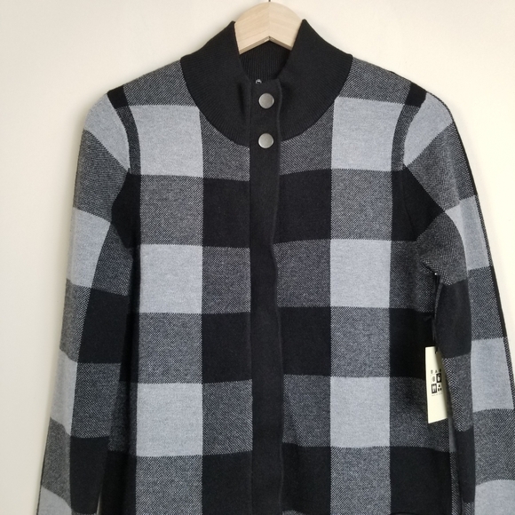 Max Stidio Buffalo Plaid Sweater Jacket Medium NWT - Picture 2 of 6